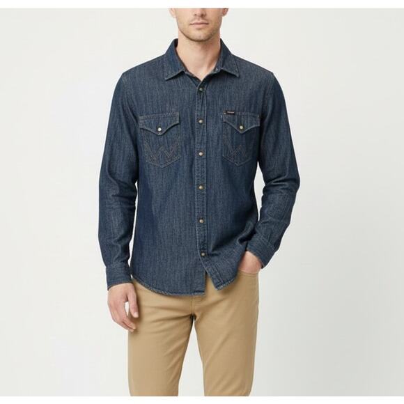 Wrangler Other - Wrangler Denim Western Pearl Snap Front Shirt Dark Wash XL